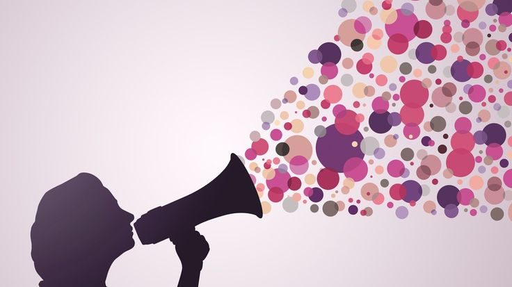 Marketing concept image showing a silhouette with a megaphone projecting colorful and different forms of communication and marketing options.”